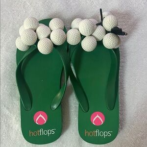 Hotflops Green Flip Flops with White Golf Ball Design